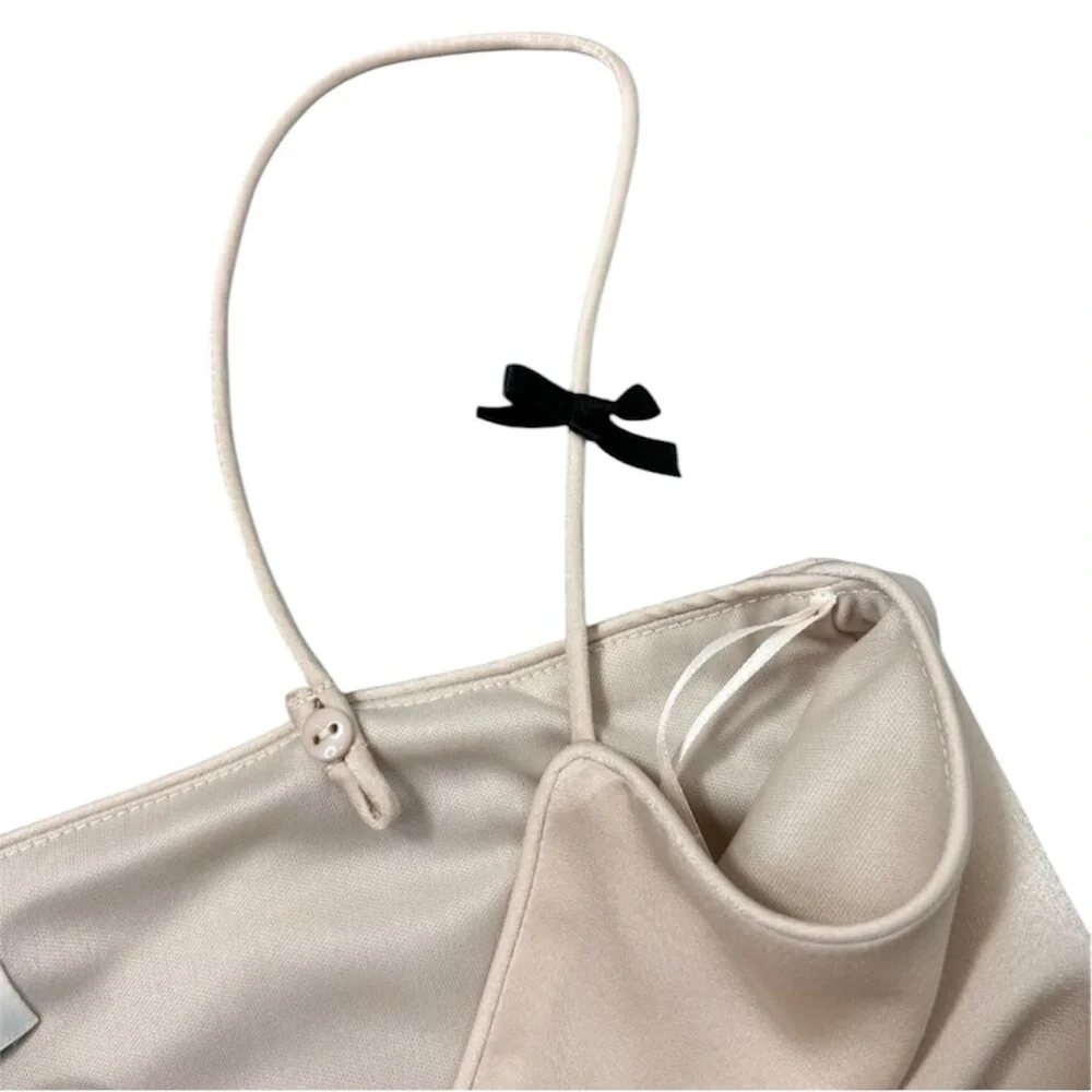 WAYF Nordstrom NWT XL Satin Camisole Top Tank Blouse Champagne Blush Bow Straps - Picture 4 of 7